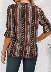 Tribal Print Ruched Multi Color Half Sleeve Blouse