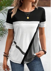 Geometric Print Patchwork Black Short Sleeve T Shirt