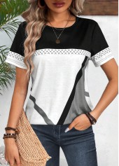 Geometric Print Patchwork Black Short Sleeve T Shirt