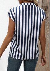 Striped Split Navy Short Sleeve Blouse