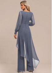 Dusty Blue Long Patchwork Scoop Neck Jumpsuit