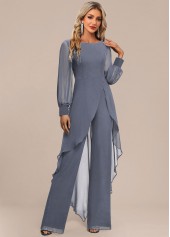 Dusty Blue Long Patchwork Scoop Neck Jumpsuit