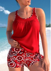 Paisley Print Bowknot Red Tankini Set