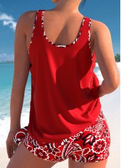 Paisley Print Bowknot Red Tankini Set
