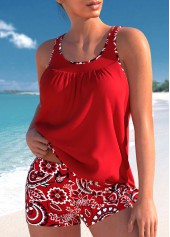 Paisley Print Bowknot Red Tankini Set