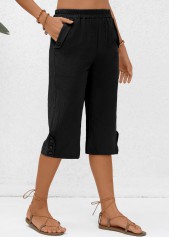 Pocket Elastic Waist Black High Waisted Pants