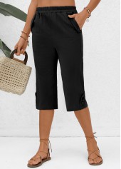 Pocket Elastic Waist Black High Waisted Pants