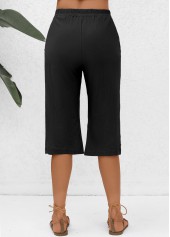 Pocket Elastic Waist Black High Waisted Pants