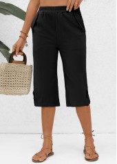Pocket Elastic Waist Black High Waisted Pants