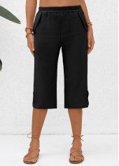 Pocket Elastic Waist Black High Waisted Pants