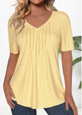 Textured Fabric Light Yellow Short Sleeve T Shirt