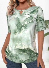 Marble Print Tuck Stitch Light Green T Shirt