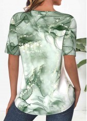 Marble Print Tuck Stitch Light Green T Shirt