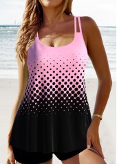 Double Straps Ombre Patchwork Pink Tankini Top-No Bottom