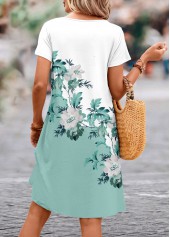 Floral Print Scalloped Hem Sage Green A Line Dress