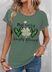 Saint Patrick's Day Print Green Short Sleeve T Shirt