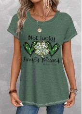 Saint Patrick's Day Print Green Short Sleeve T Shirt