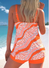 Striped Contrast Binding Orange Tankini Set