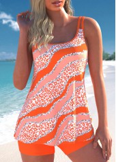 Striped Contrast Binding Orange Tankini Set
