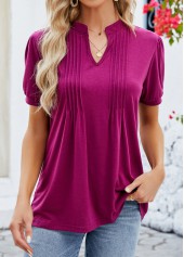 Tuck Stitch Dark Reddish Purple Short Sleeve T Shirt