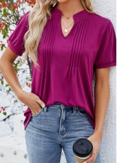 Tuck Stitch Dark Reddish Purple Short Sleeve T Shirt