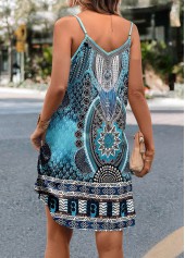 Tribal Print Cage Neck Mint Green A Line Dress