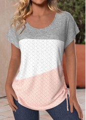 Patchwork Dusty Pink Short Sleeve Round Neck T Shirt