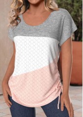 Patchwork Dusty Pink Short Sleeve Round Neck T Shirt