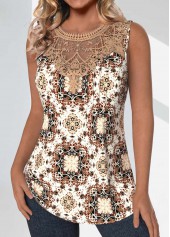 Tribal Print Patchwork Light Coffee Sleeveless Tank Top