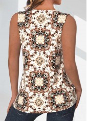Tribal Print Patchwork Light Coffee Sleeveless Tank Top