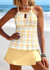 Plaid Cut Out Light Yellow Tankini Set