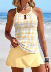 Plaid Cut Out Light Yellow Tankini Set