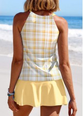 Plaid Cut Out Light Yellow Tankini Set