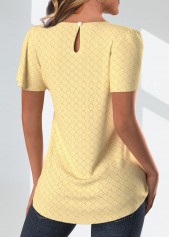 Lace Light Yellow Short Sleeve Round Neck T Shirt