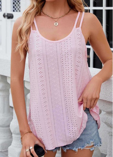 Double Straps Hole Pink Scoop Neck Camisole Top 20$