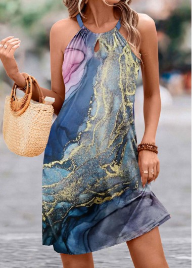 Tie Dye Print Cut Out Multi Color Sleeveless Dress 33$