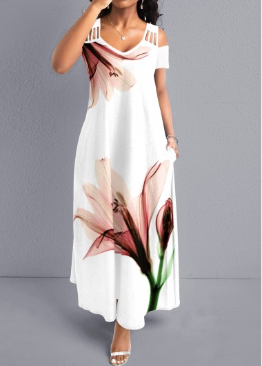 Floral Print Breathable White A Line Maxi Dress 33$