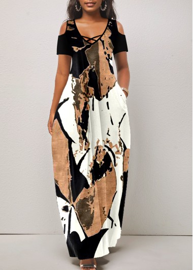Graffiti Print Breathable Light Camel Maxi O Shape Dress 33$