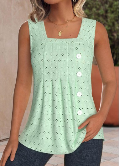 Jacquard Light Green Sleeveless Square Neck Tank Top