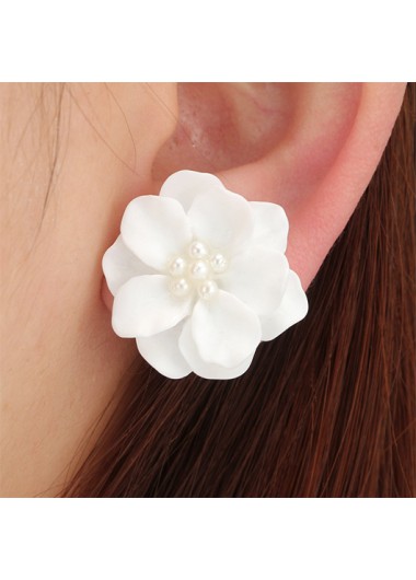 White Plants Patchwork Pearl Floral Earrings