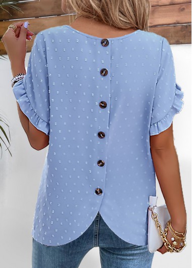 Plus Size Dusty Blue Button Short Sleeve Blouse 32$