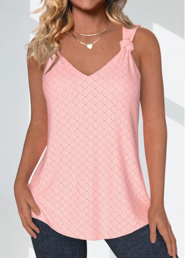 Twist Light Pink Sleeveless V Neck Tank Top 25$