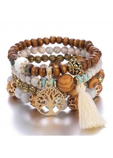 Dark Coffee Beaded Wood Geometric Bracelets