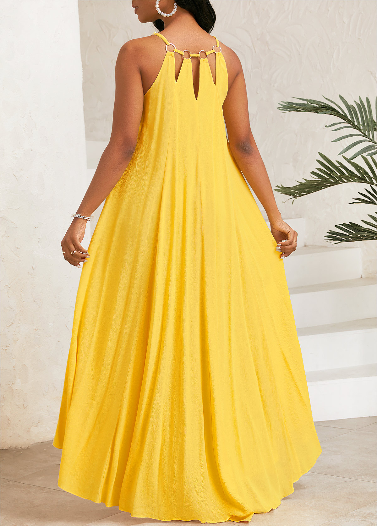 Circular Ring Yellow High Low A Line Strappy Dress