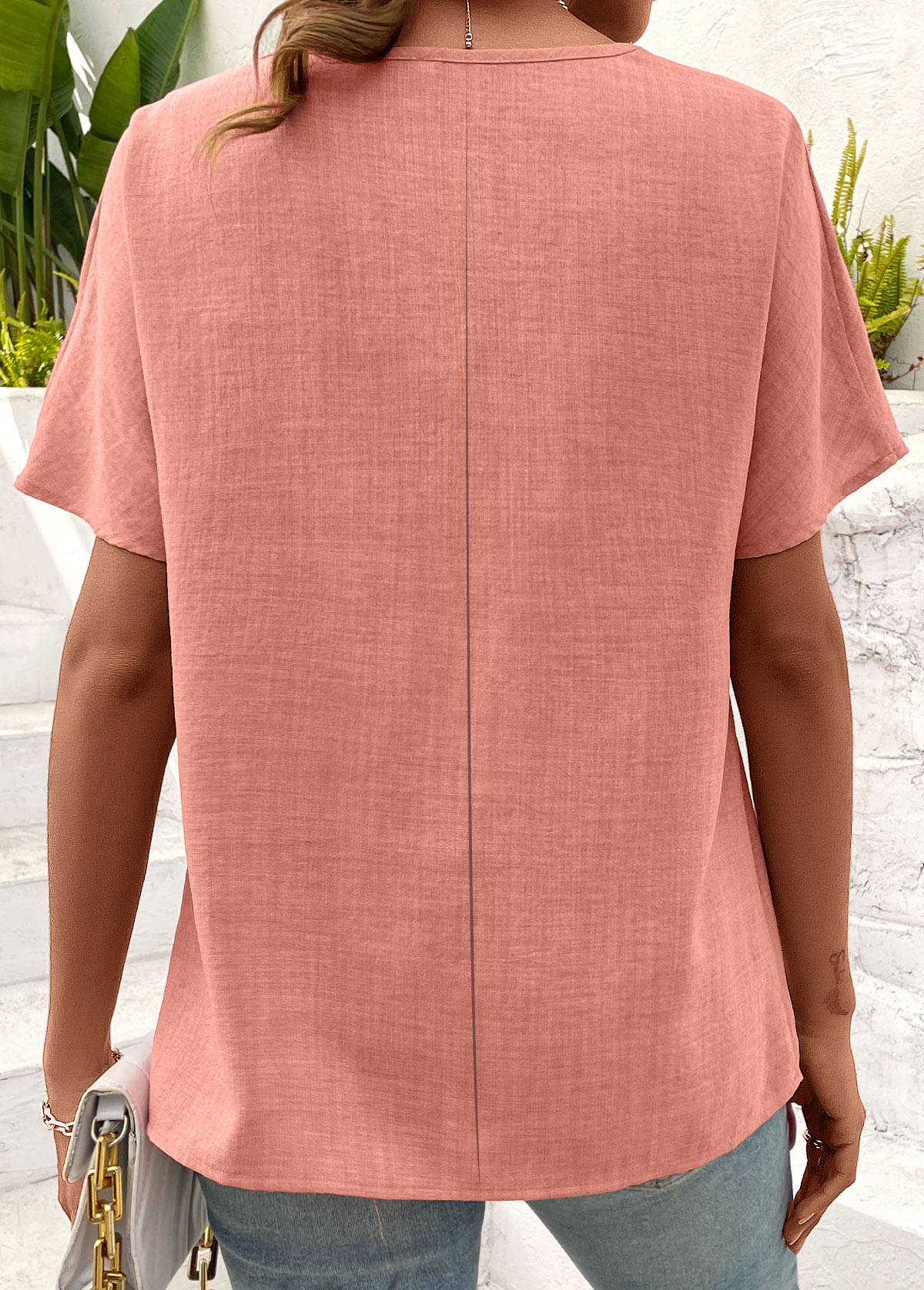 Tie Dusty Pink Short Sleeve Round Neck T Shirt