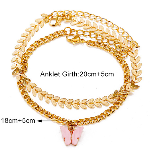 Gold Leaf Layered Butterfly Alloy Anklets