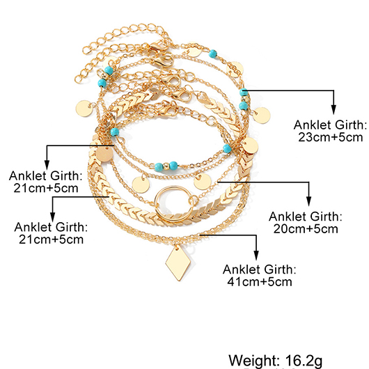 Geometric Layered Patchwork Gold Alloy Anklets