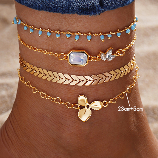 Heart Layered Geometric Gold Alloy Anklets