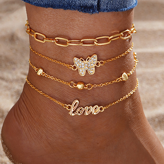 Gold Layered Butterfly Letter Alloy Anklets