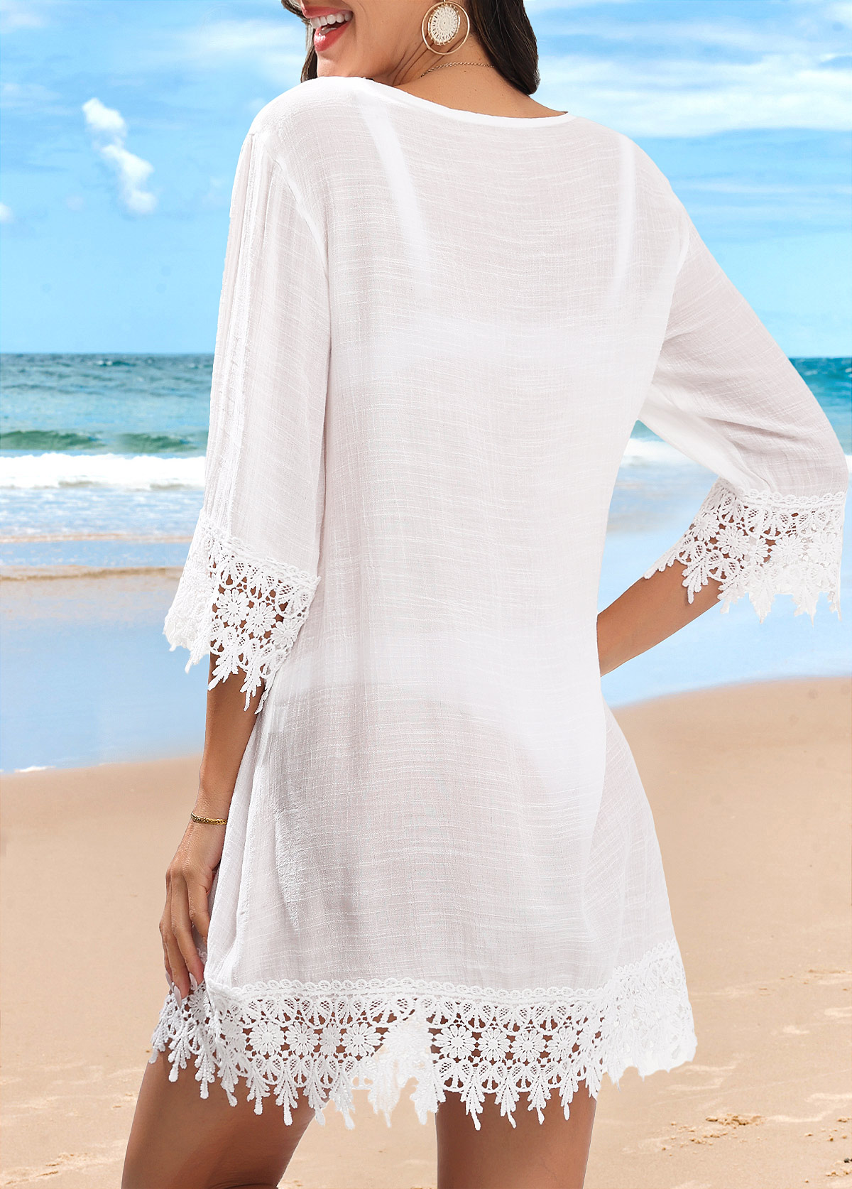 Patchwork Button Up White Cover Up